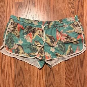 Aqua Tropical Floral Women's Shorts with Drawstring